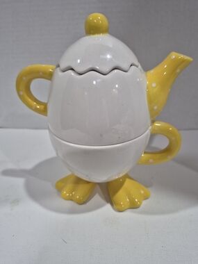 Vintage Bella Casa GANZ Just Ducky Stacking Cracked Egg Teapot with Cup